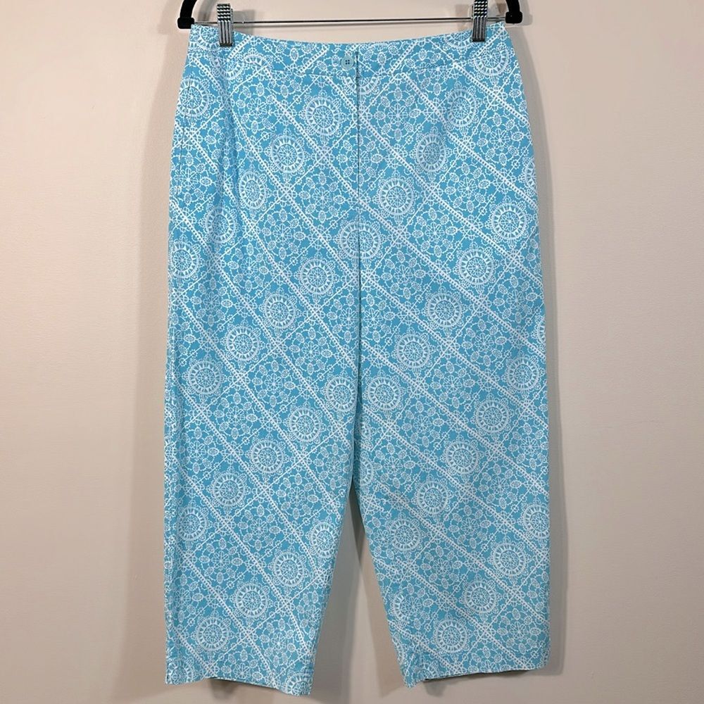 Talbots Blue White Cottage Coastal Stretch Summer Capri Cropped Pants Women 12